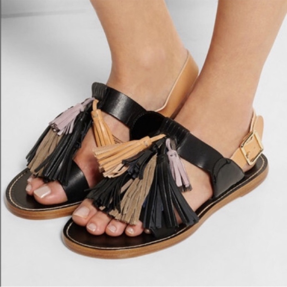 NWOT Isabel Marant Black Clay Tassel Leather Sandals. Size 41 or US 10.